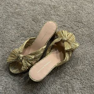 Loeffler Randal Gold Emilia Pleated Knot Mules
